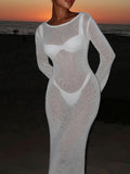 Backless Sheer Crochet Cover Up Maxi Dress